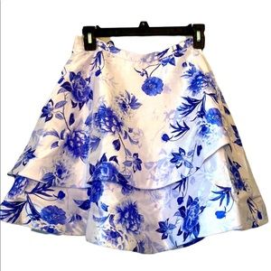 Sequin Hearts Junior Blue and Ivory Floral Flair Skirt